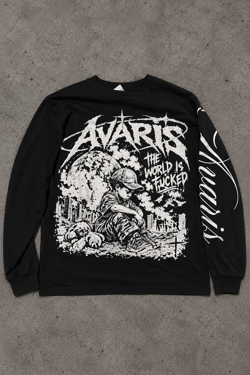 AVARIS THE WORLD IS FUCKED graphic long sleeve